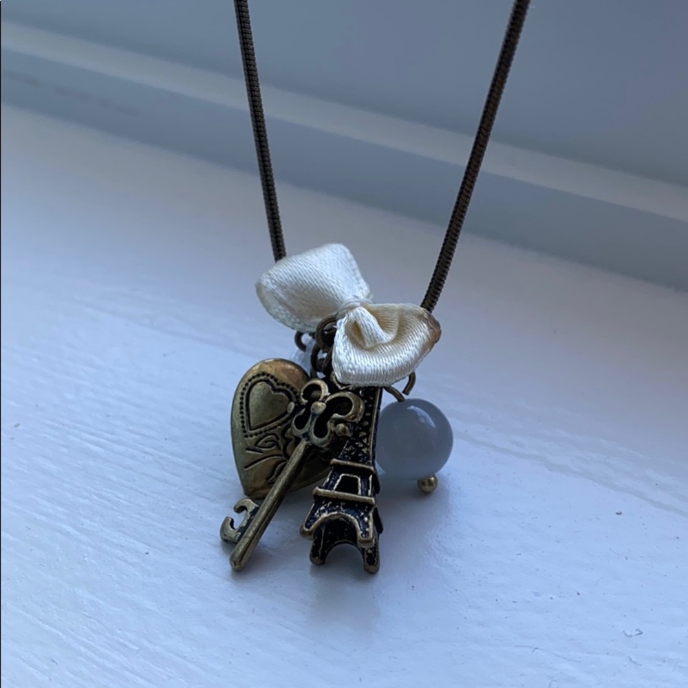Pairs tower charm necklace
